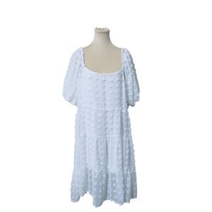 Ee Some White  Puff Sleeve Tiered Mini Dress Babydoll Event Boho Cottagecore XL